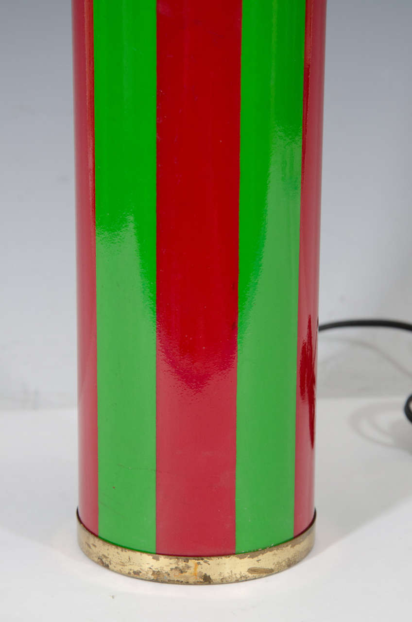 Mid-Century Modern Midcentury Single Piero Fornasetti Green and Red Stripe Table Lamp