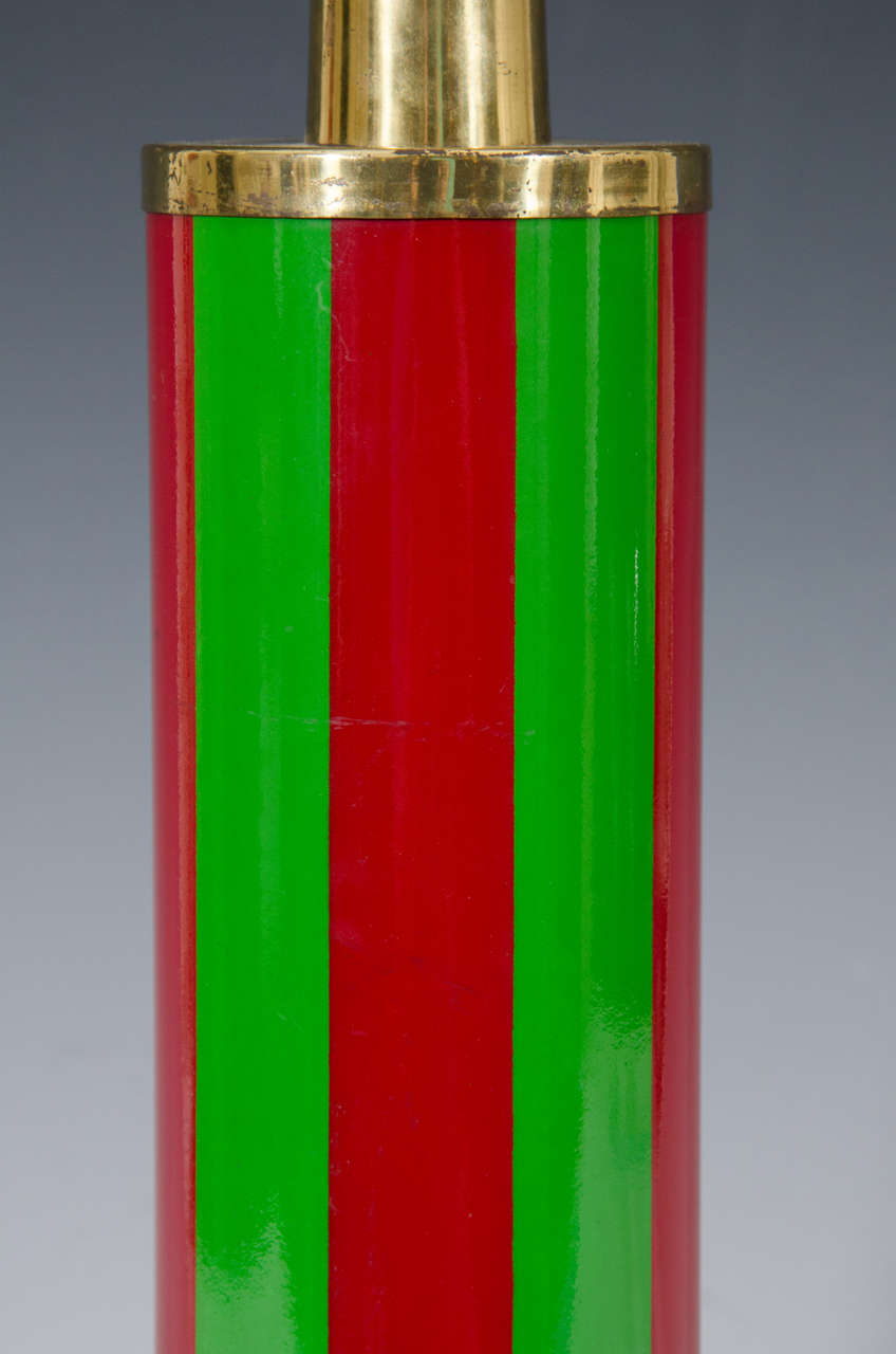 Italian Midcentury Single Piero Fornasetti Green and Red Stripe Table Lamp