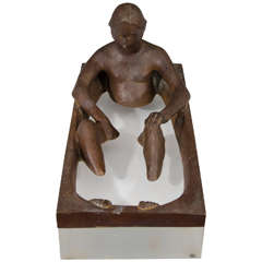 Vintage Bronze and Lucite Sculpture by Artist Henry Marinsky, Titled "Man Bathing"