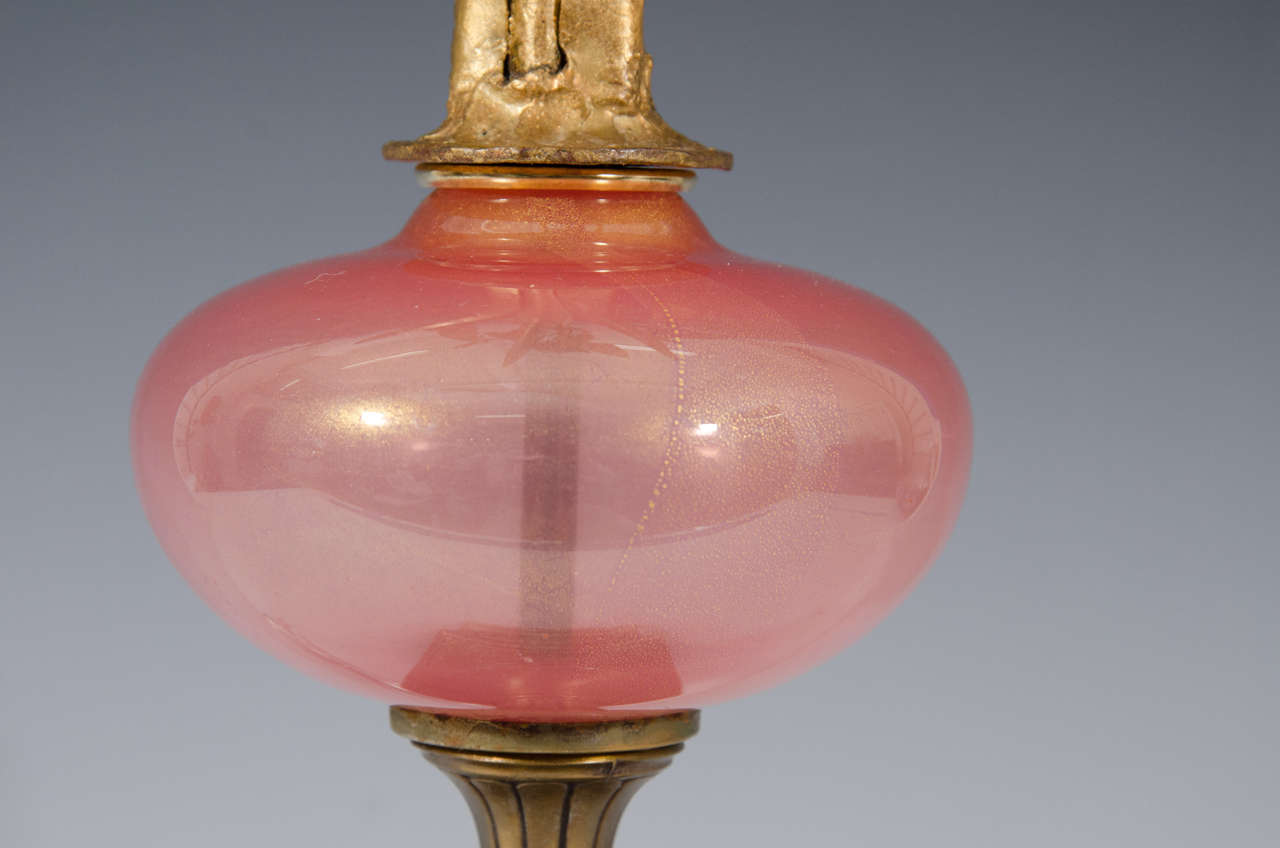 Mid-Century Modern Midcentury Pair of Murano Glass Table Lamps with Pink Flowers
