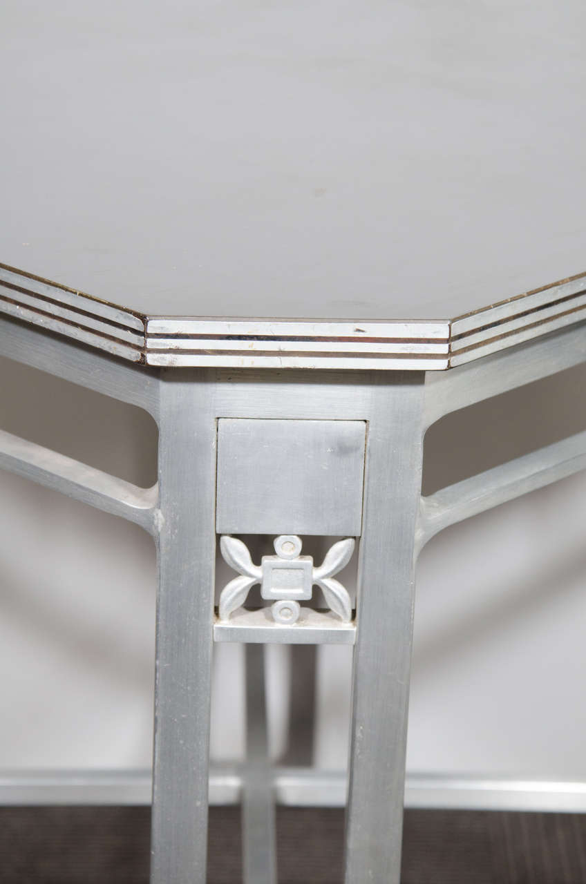 20th Century Art Deco Aluminum and Bakelite Laminate Top Cafe Table