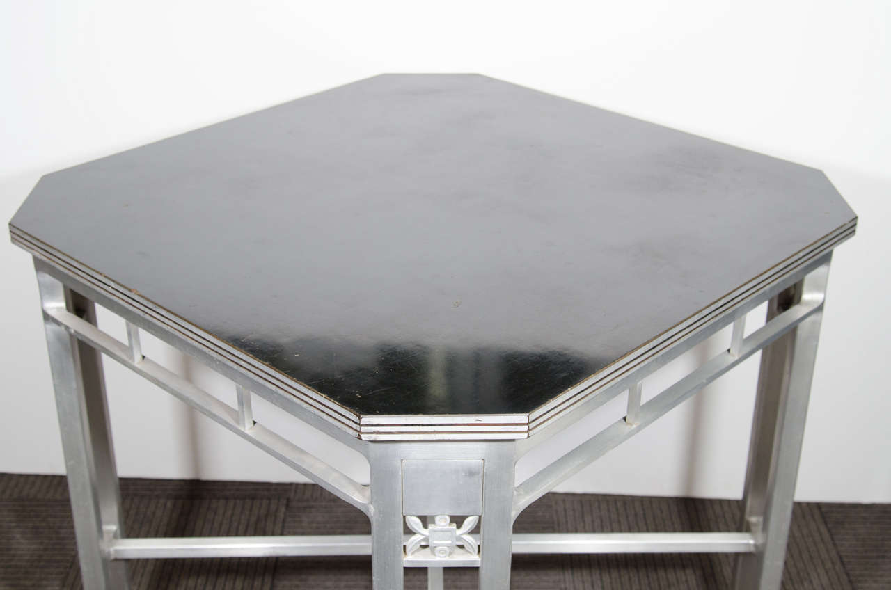 Art Deco Aluminum and Bakelite Laminate Top Cafe Table 2