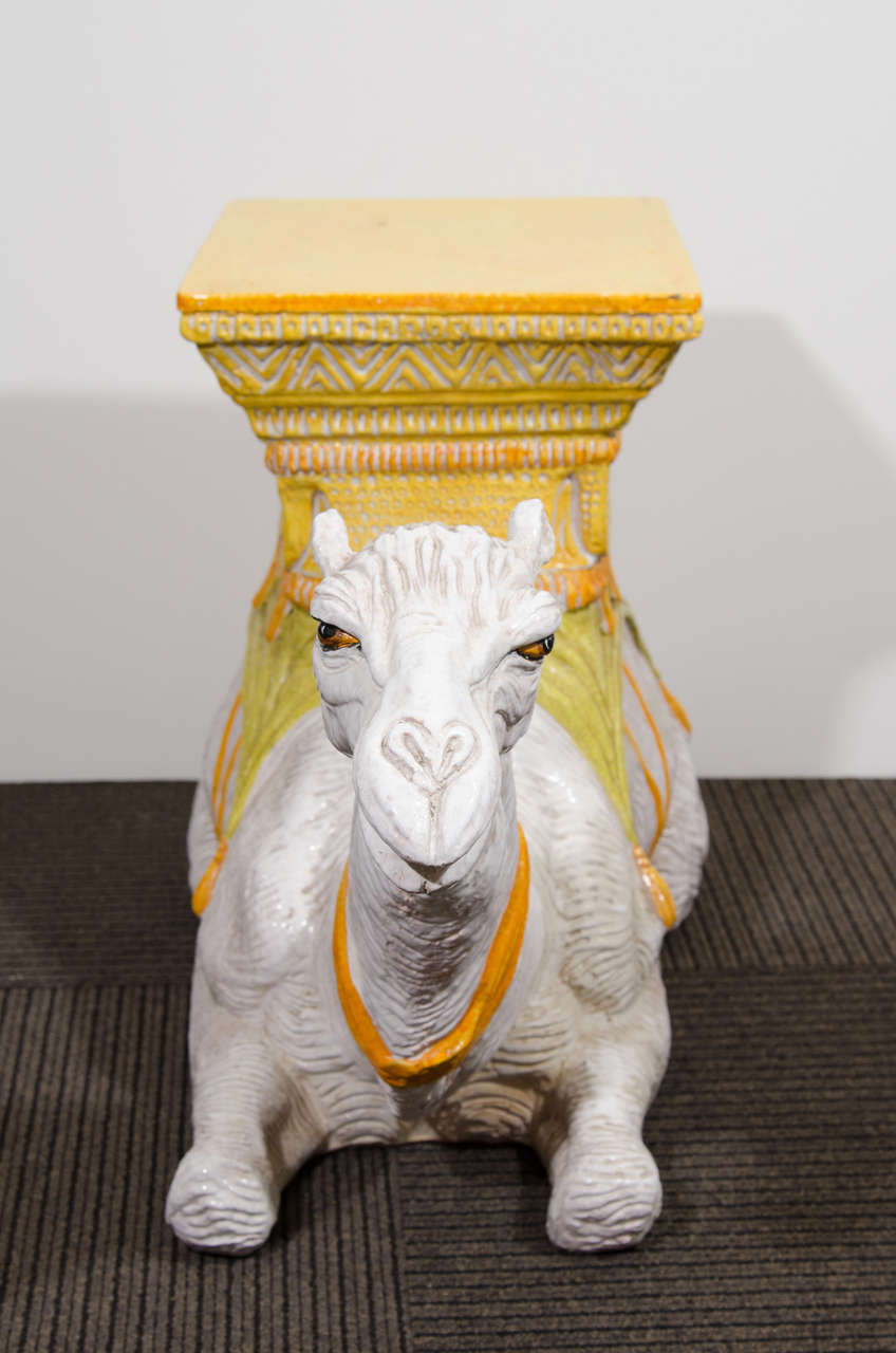 Mid-Century Modern Midcentury Highly Decorative Italian Ceramic Camel Form Garden Seat