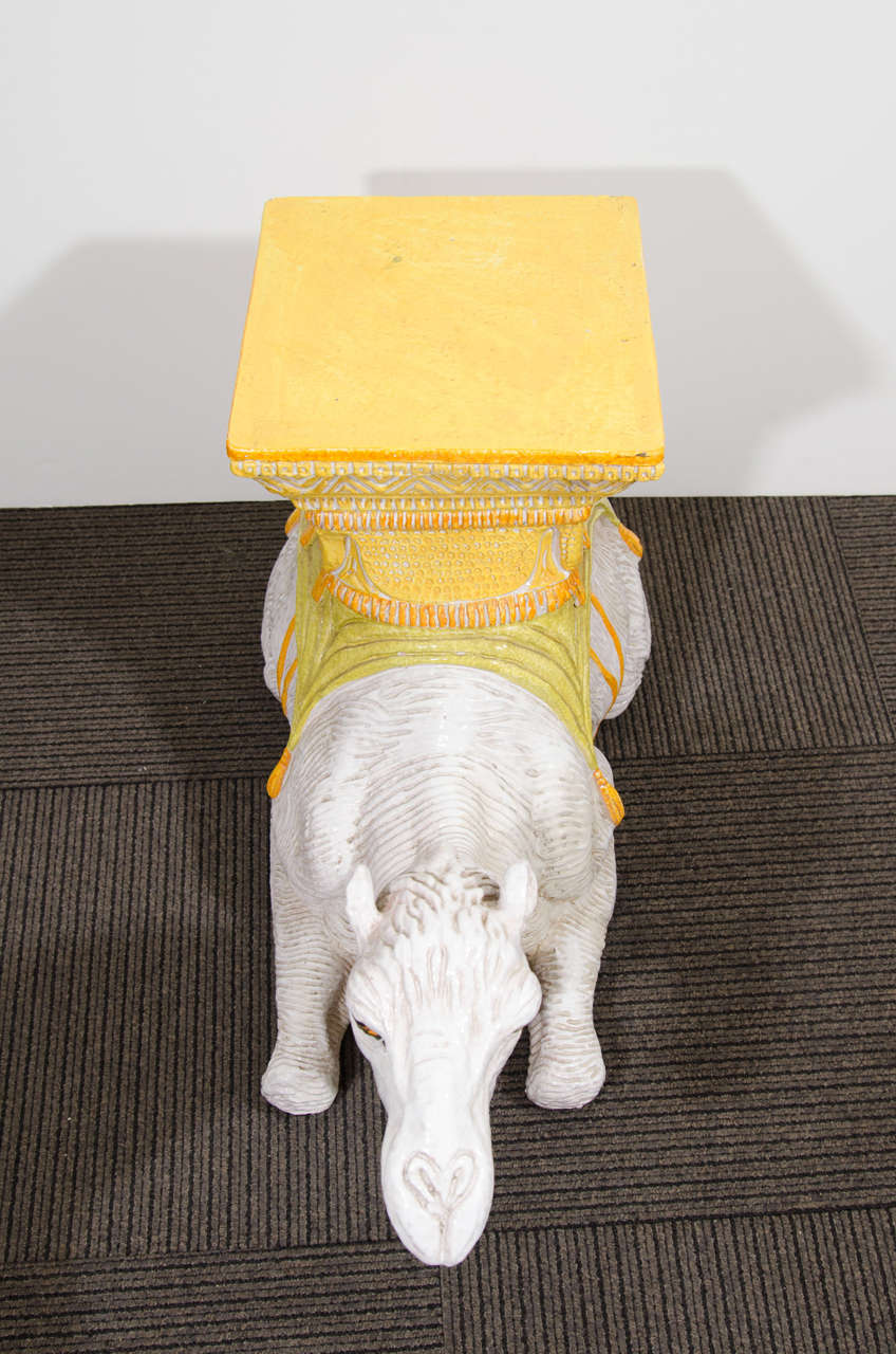 Midcentury Highly Decorative Italian Ceramic Camel Form Garden Seat In Good Condition In Astoria, NY