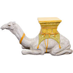 Midcentury Highly Decorative Italian Ceramic Camel Form Garden Seat