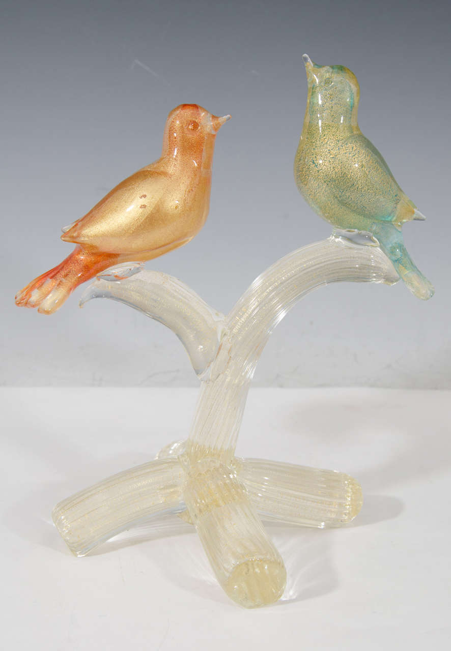 Mid-Century Modern Midcentury Formia Murano Glass Sculpture of Birds