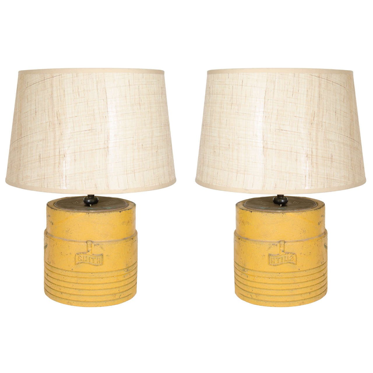 Industrial Pair of Cast Iron Table Lamps Made from Oil Well Drilling Sleeves