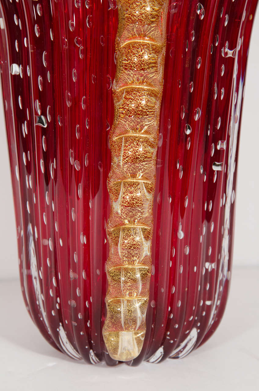 Midcentury Barovier & Toso Vase with 24K Infused Glass Ribbons 2