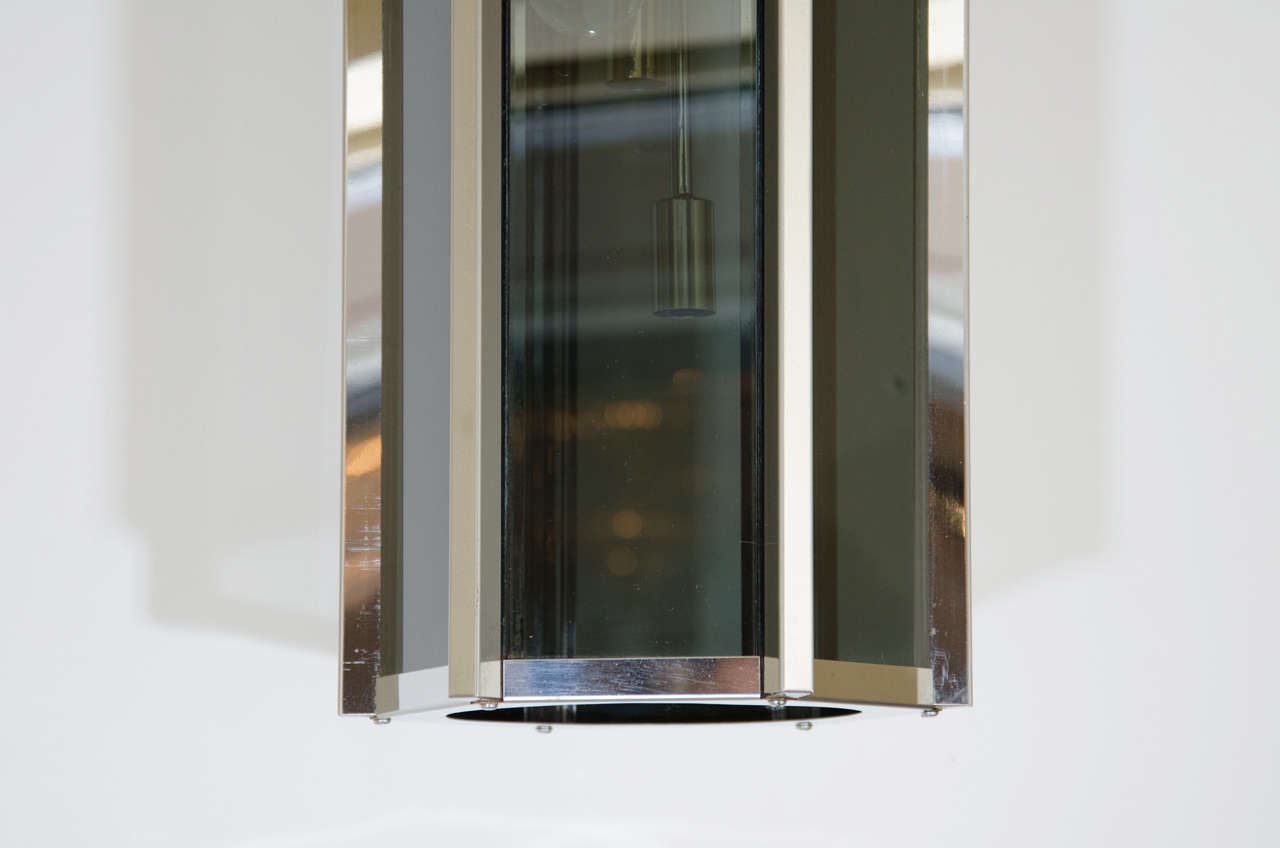 Mid-Century Modern Midcentury Chrome and Smoked Glass Lantern by Fredrick Ramond