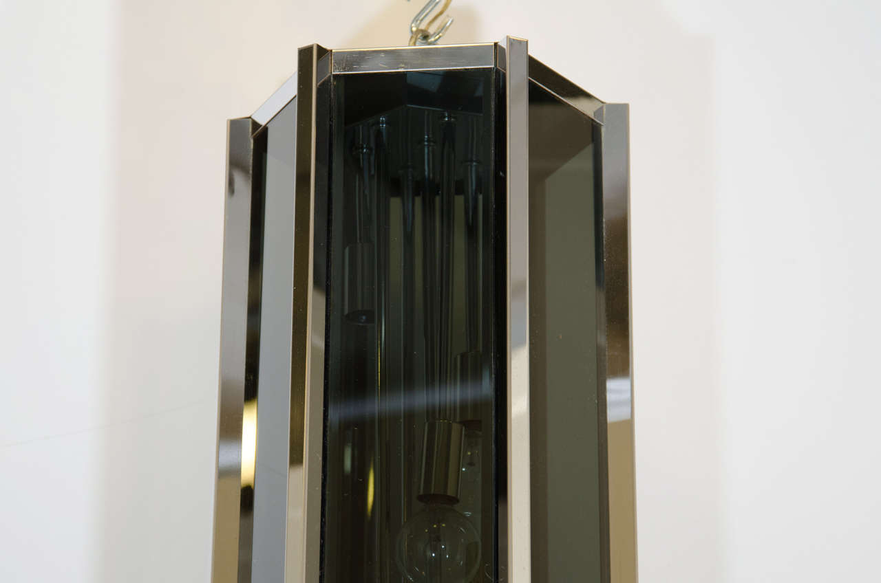 American Midcentury Chrome and Smoked Glass Lantern by Fredrick Ramond