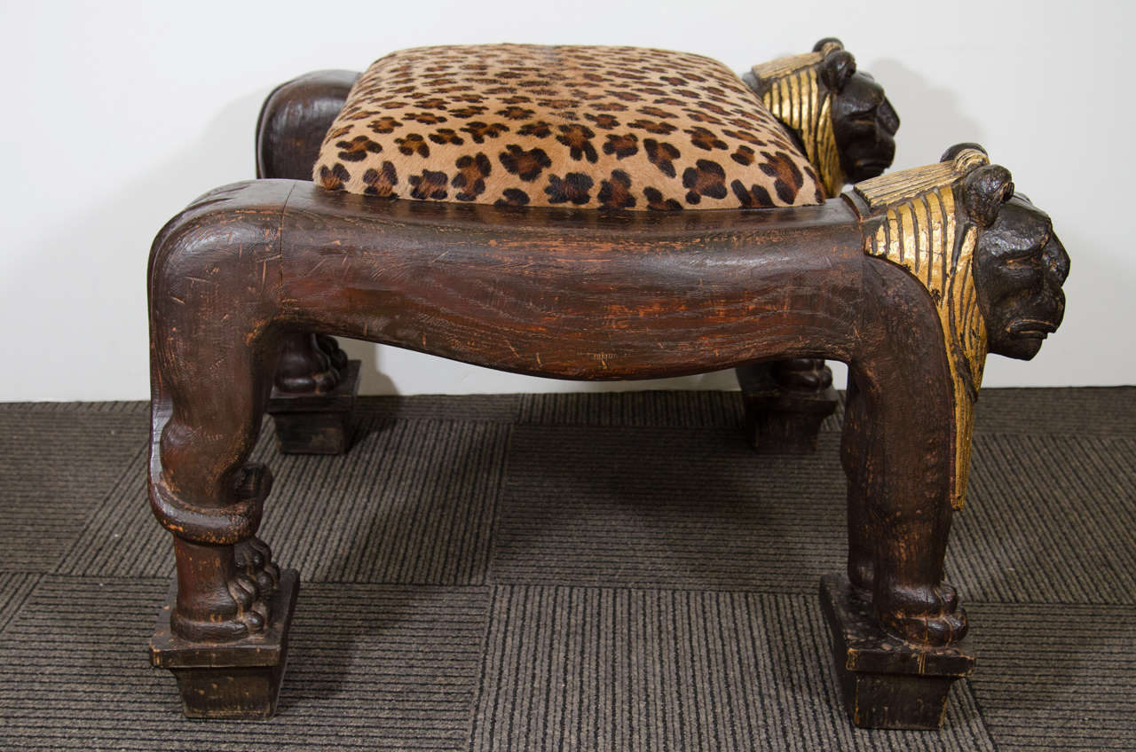 Gilt Egyptian Revival Style, Highly Decorative, Carved Wood Lion Bench