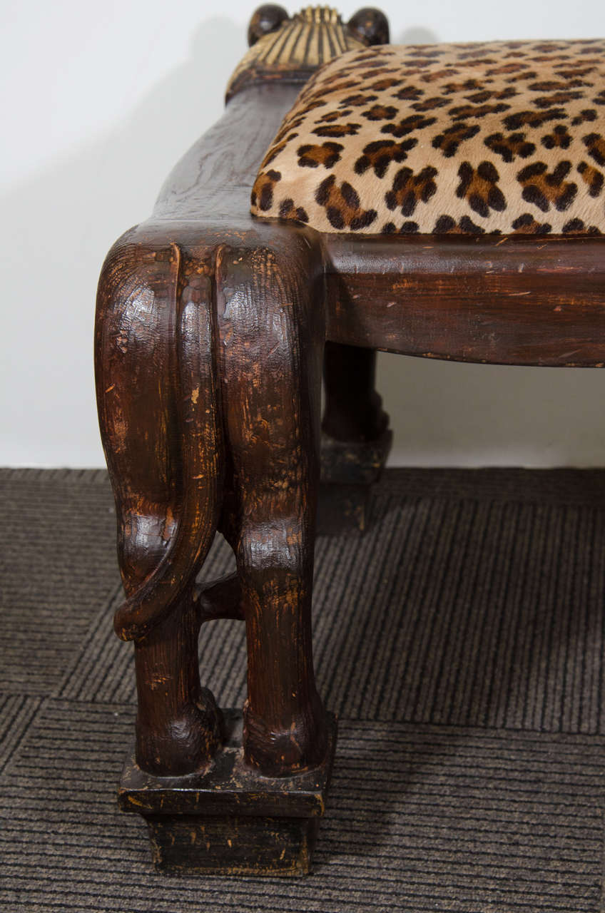 20th Century Egyptian Revival Style, Highly Decorative, Carved Wood Lion Bench
