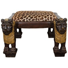 Egyptian Revival Style, Highly Decorative, Carved Wood Lion Bench