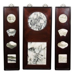 Contemporary Set of Chinese Marble "Dream Stones" in Three Rosewood Frames