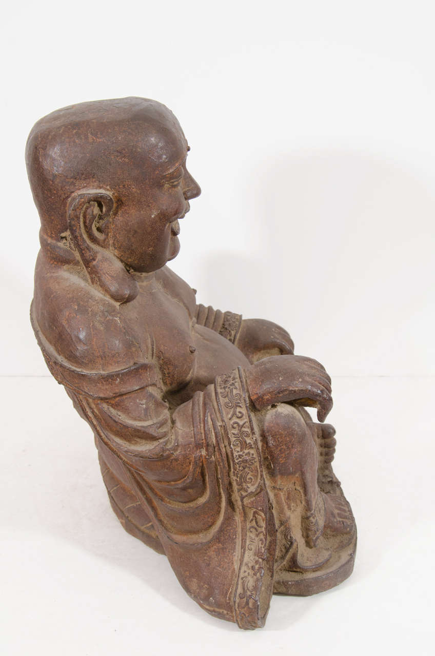 An Antique Chinese Sculpture of Buddha in Cast Iron In Good Condition In New York, NY