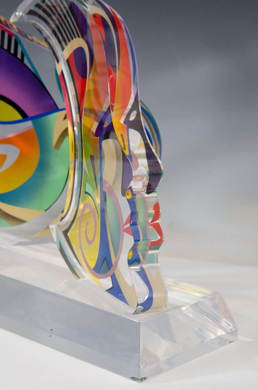 Contemporary Acrylic Sculpture of Two Faces by Israeli Artist Shlomi Haziza In Good Condition In Astoria, NY