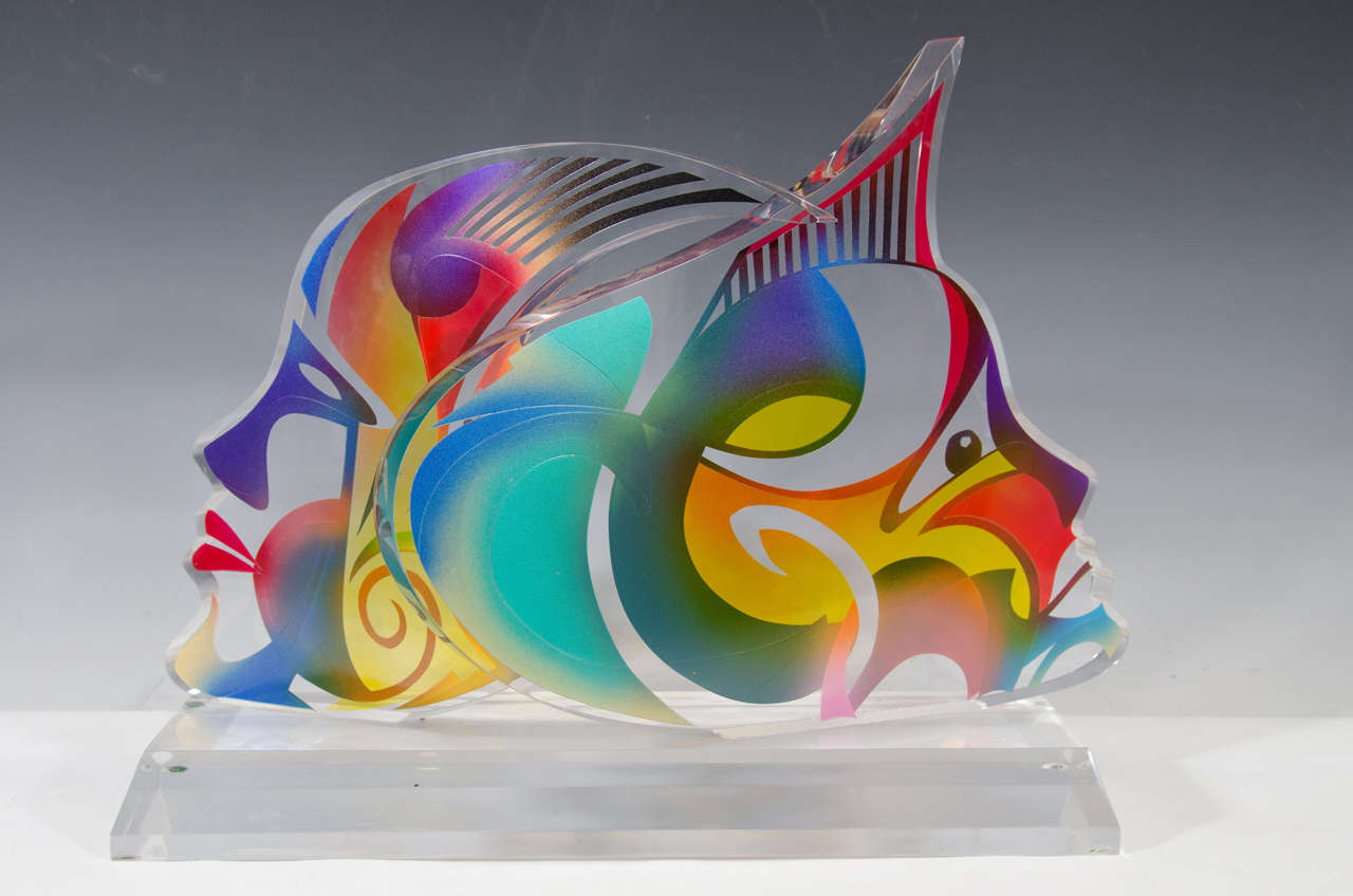 Contemporary Acrylic Sculpture of Two Faces by Israeli Artist Shlomi Haziza 3