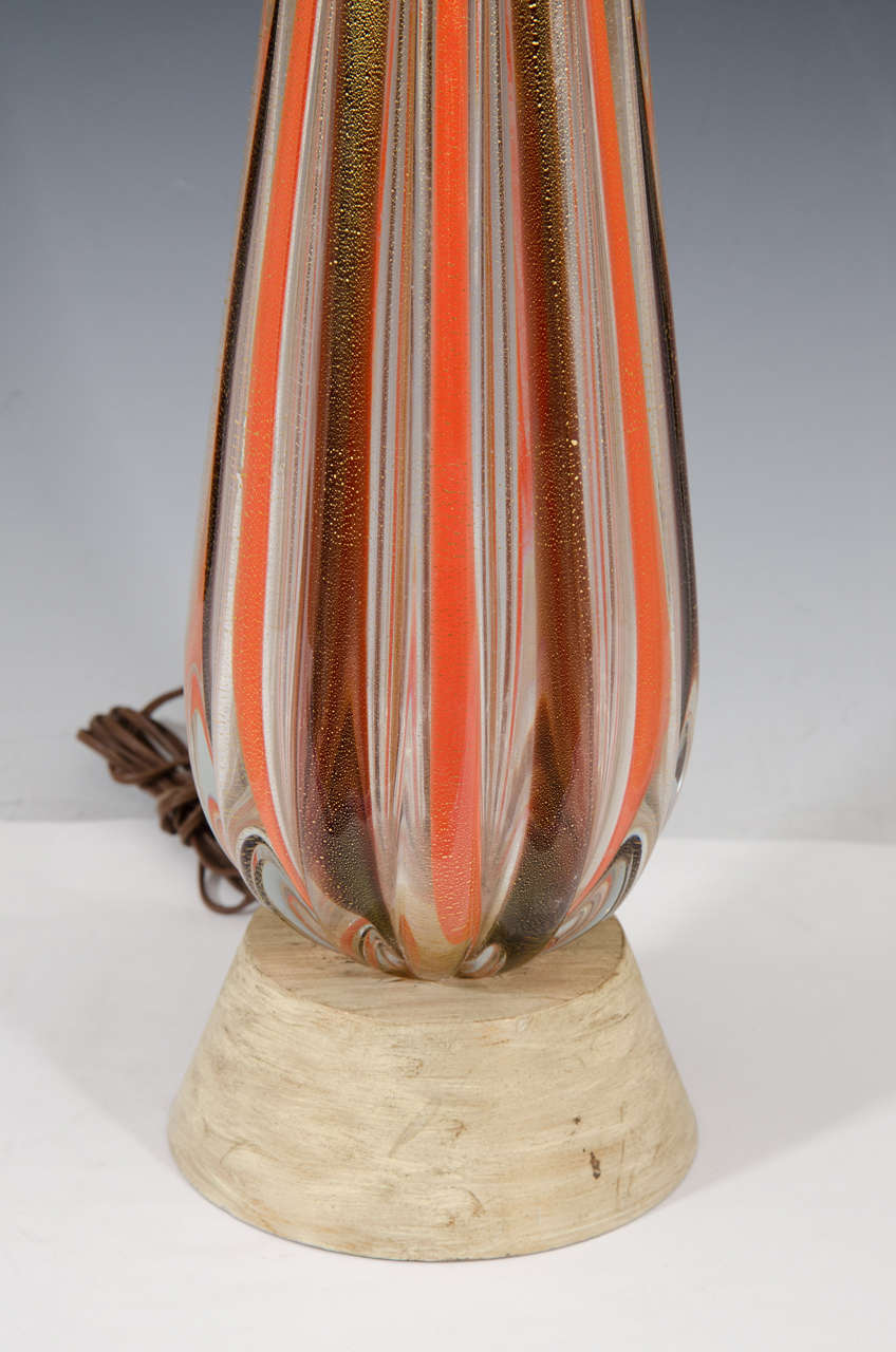 Mid-Century Modern Midcentury Pair of Seguso Orange and Gold Infused Murano Glass Lamps