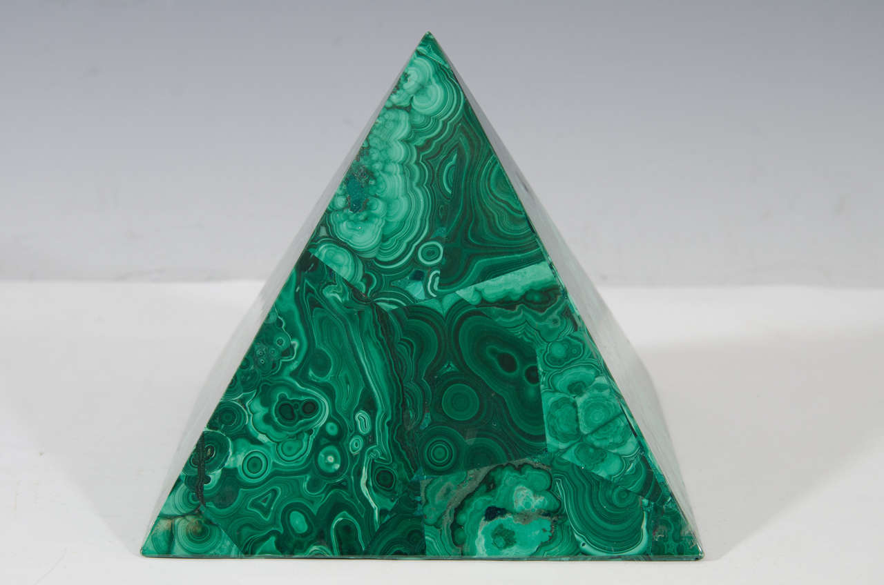 Decorative Malachite Pyramid with Green Swirl Detailing In Good Condition In New York, NY