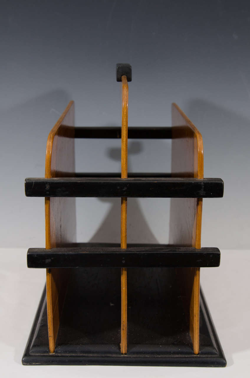 Art Deco Wooden Magazine Rack with Black Accents 1