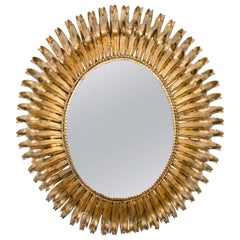 Hollywood Regency Style Oval Gilt Metal Wall Mirror