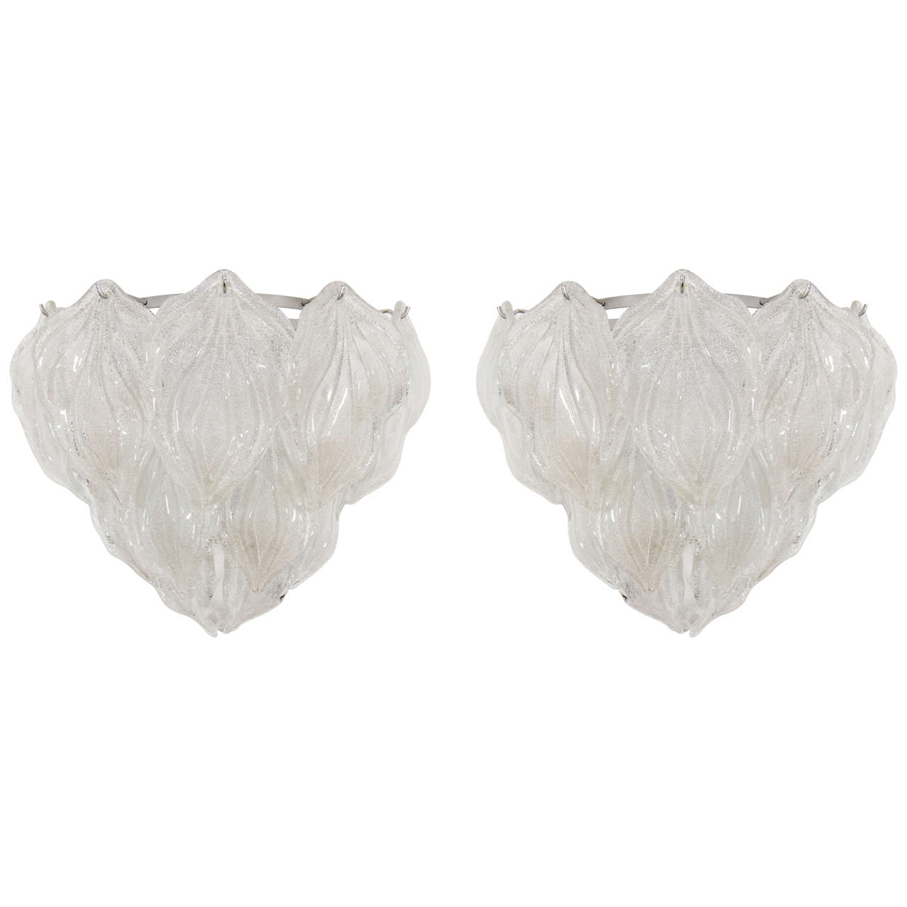 Gorgeous Pair of Camer Murano Glass Leaf Sconces For Sale