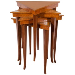 20th Century Set of Venetian Satinwood Stacking Tables with Intarsia Pattern
