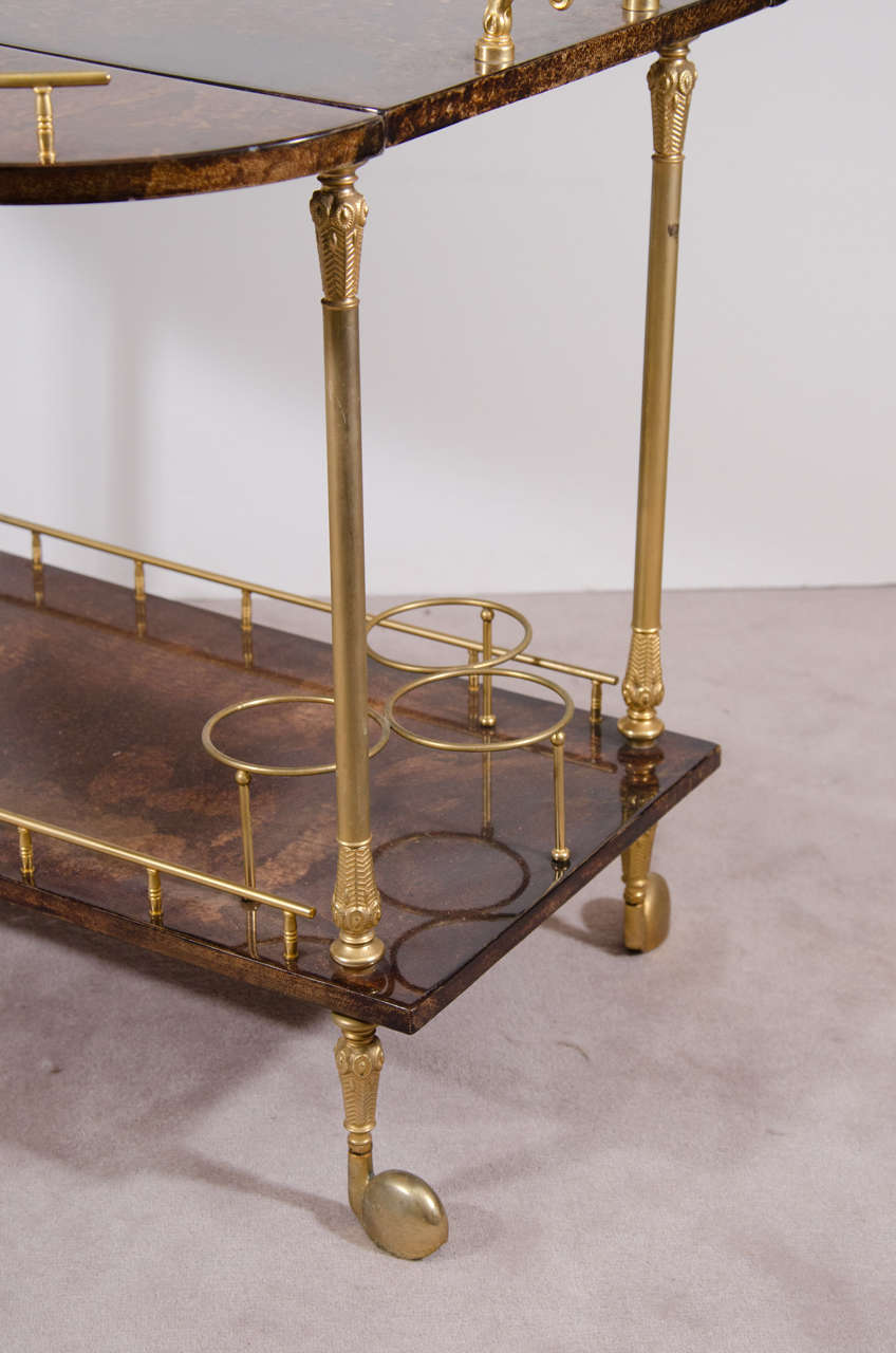 Mid-Century Modern Great Aldo Tura Lacquered Goatskin Bar Cart