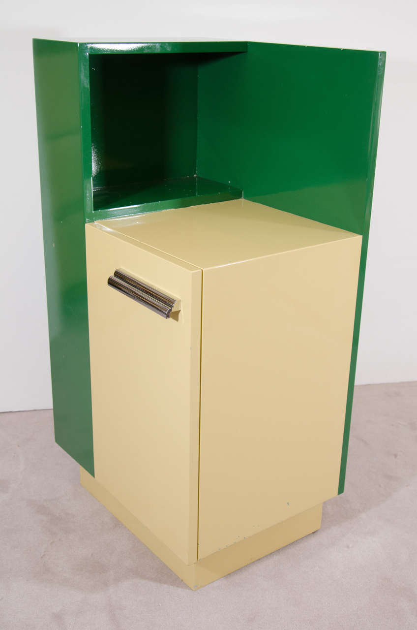 Early 20th Century  Amazing Paul Frankl Art Deco Skyscraper Side Cabinet in Deep Green & Yellow  For Sale