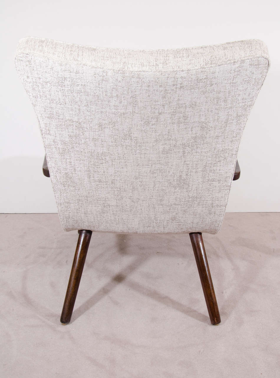 Textile Pair of Scandinavian Modern High Back Winged Armchairs