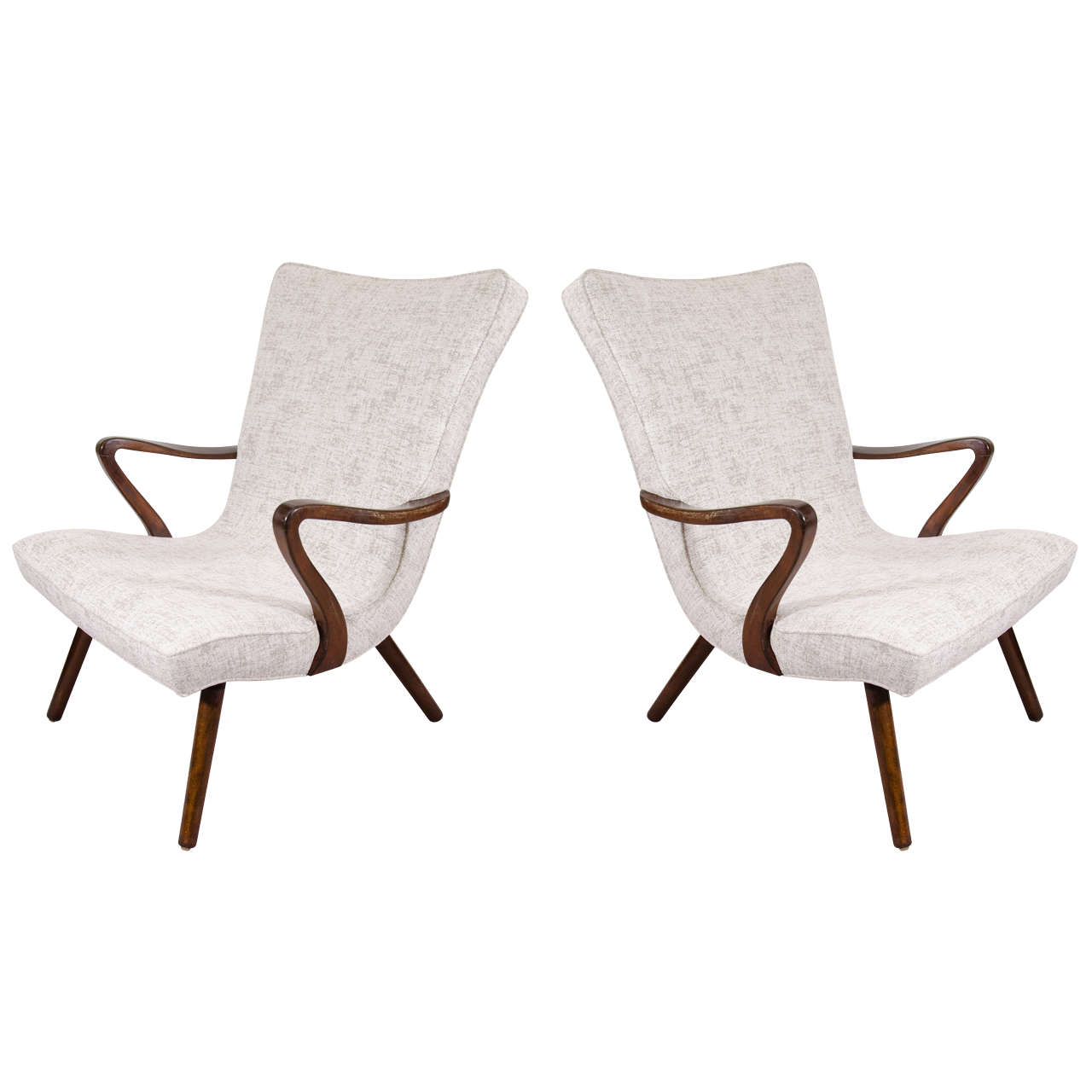 Pair of Scandinavian Modern High Back Winged Armchairs