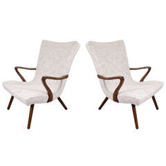 Pair of Scandinavian Modern High Back Winged Armchairs 6