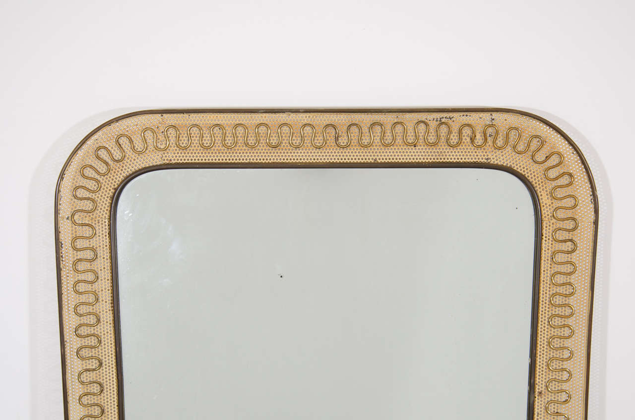 Mid-Century Modern Midcentury Perforated Metal Wall Mirror Inspired by Gio Ponti