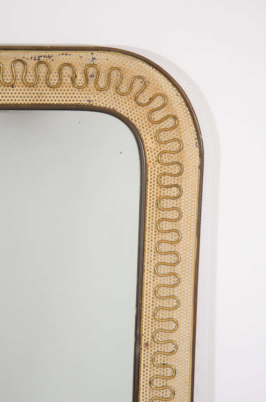Midcentury Perforated Metal Wall Mirror Inspired by Gio Ponti In Good Condition In New York, NY