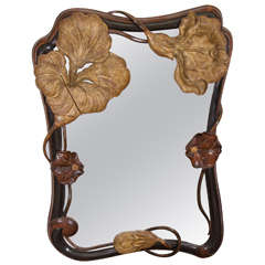Superb Art Nouveau French Carved 
Gilded Wood Wall Mirror with Sensuous Flower
