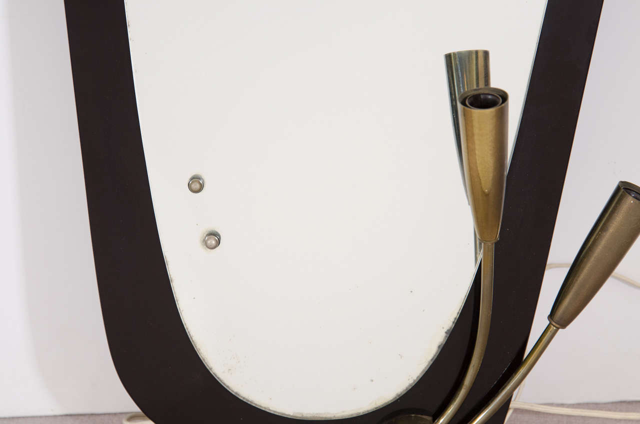 Fontana Arte Style Biomorphic Italian Wall Mirror with Brass Light Sconces 1