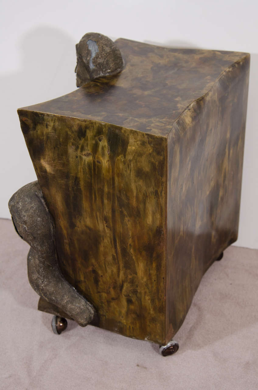 Bronze Midcentury Philip and Kelvin LaVerne Side Table on Casters