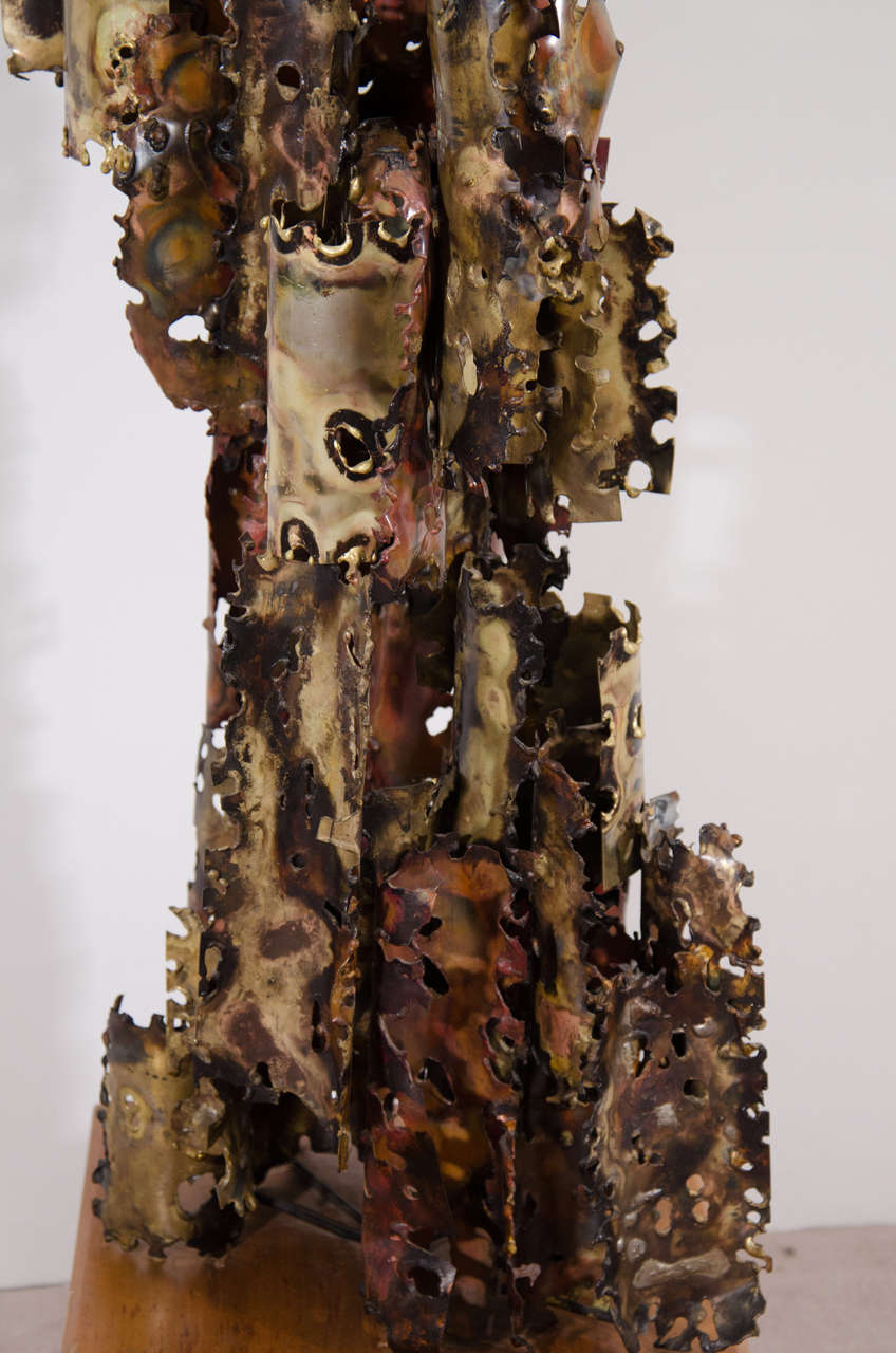 A Brutalist Mixed Metal Sculpture on a Wooden Base by Silas Seandel 2