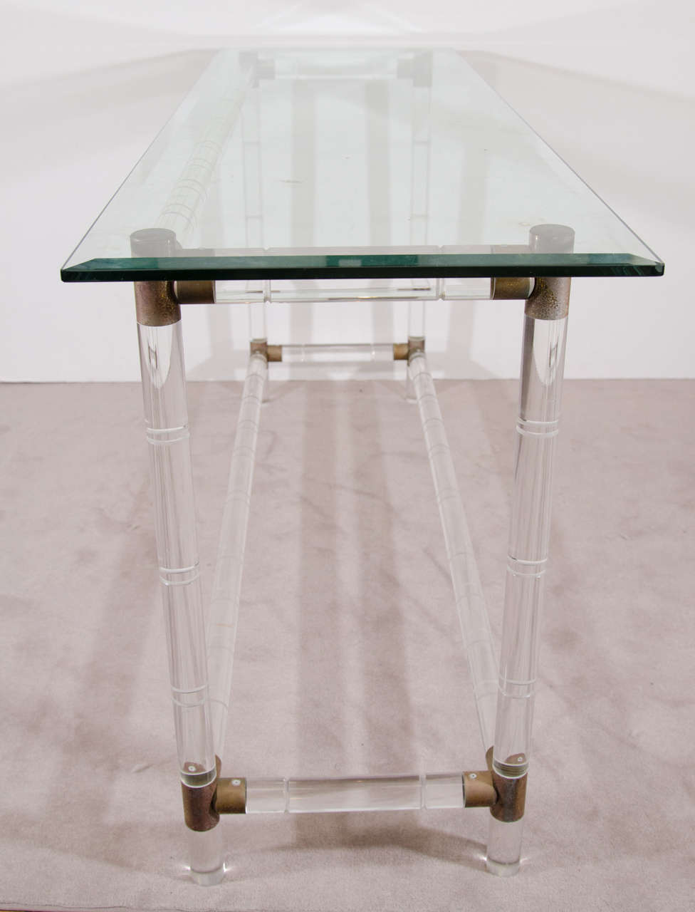 20th Century Midcentury Charles Hollis Jones Lucite Console Table with Brass Accents