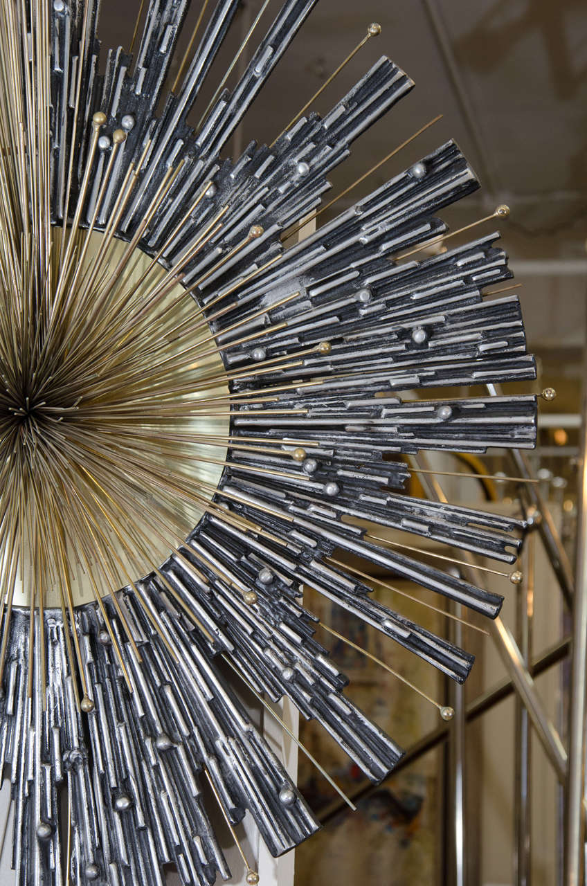 Brutalist Mixed Metal Sunburst Wall Sculpture Inspired by Curtis Jere In Good Condition In New York, NY