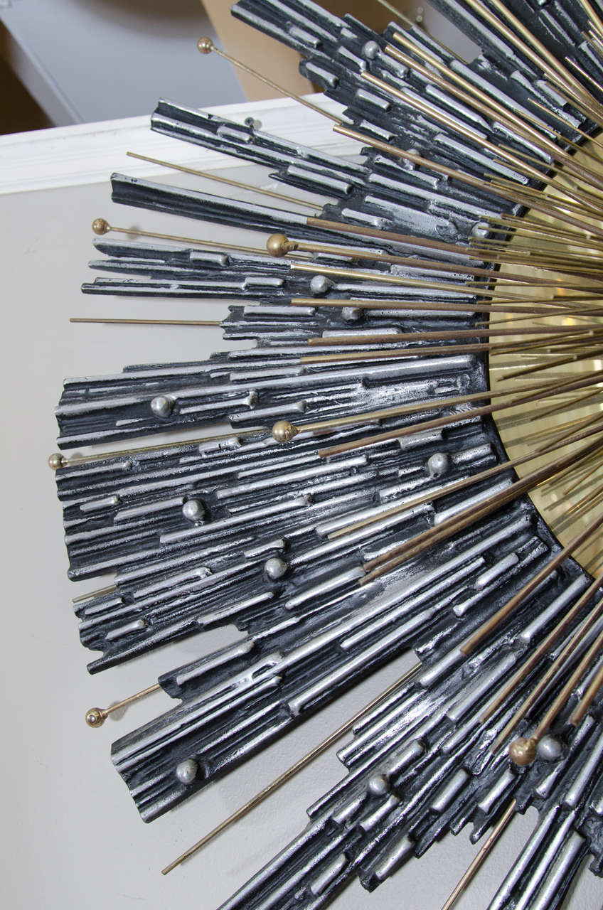 Brutalist Mixed Metal Sunburst Wall Sculpture Inspired by Curtis Jere 3