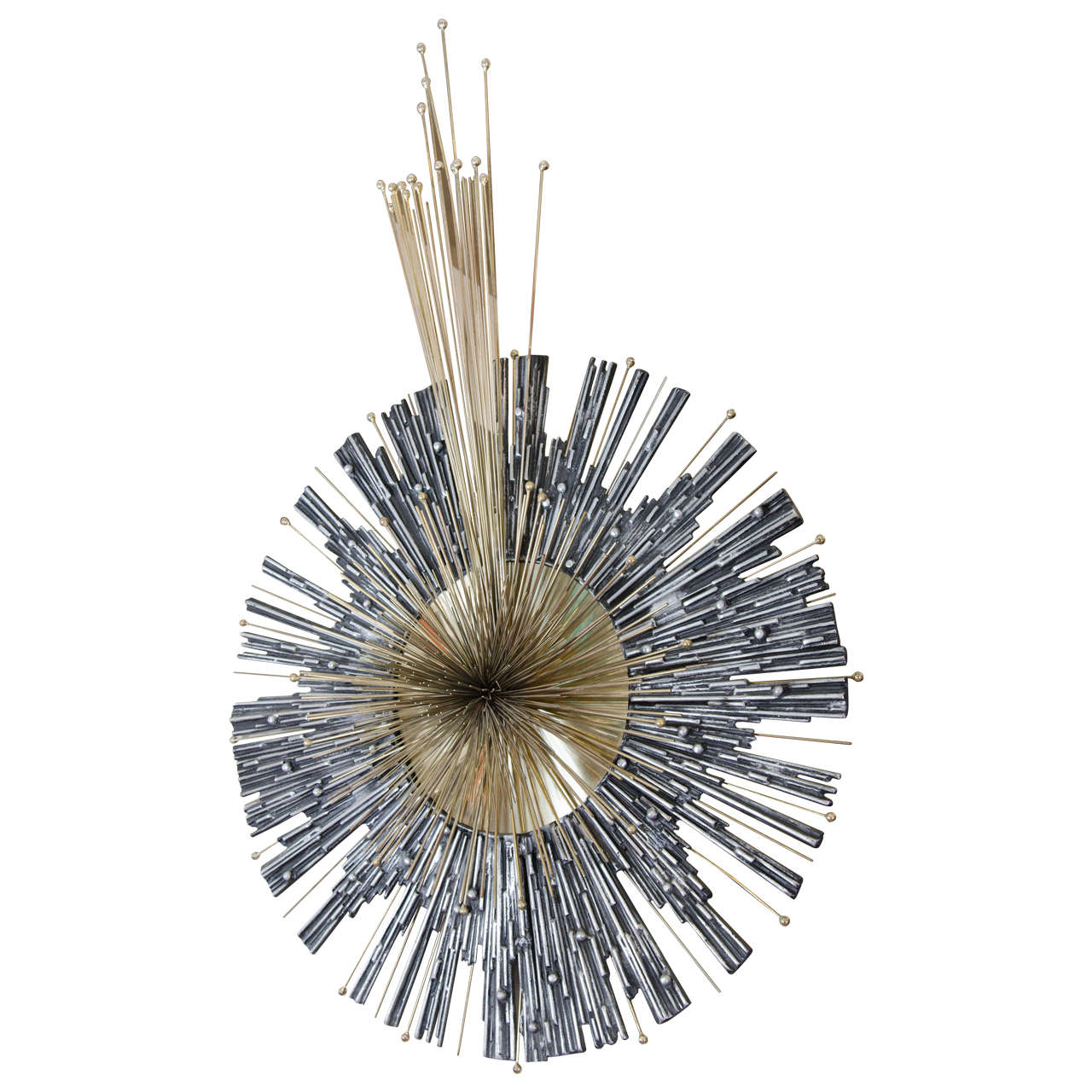 Brutalist Mixed Metal Sunburst Wall Sculpture Inspired by Curtis Jere