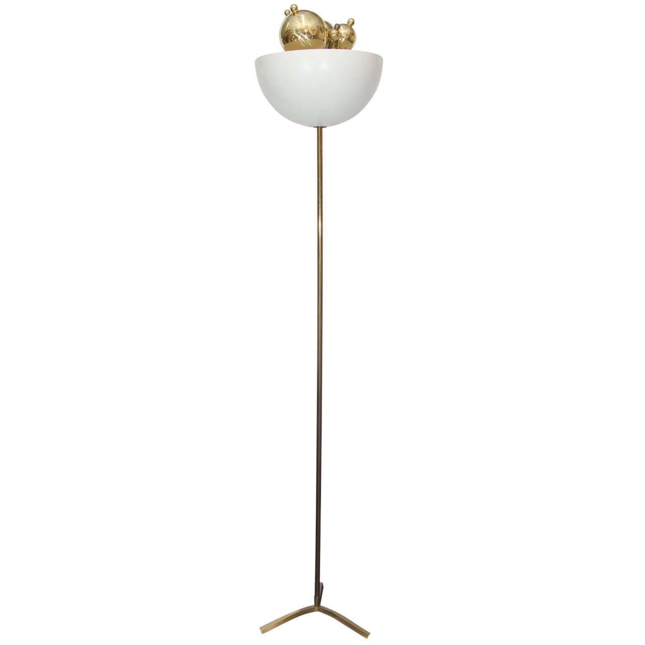 Midcentury Rare Brass Torchiere Floor Lamp in the Manner of Angelo Lelli For Sale