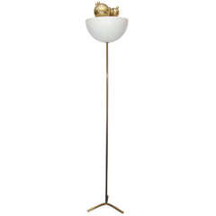 Midcentury Rare Brass Torchiere Floor Lamp in the Manner of Angelo Lelli