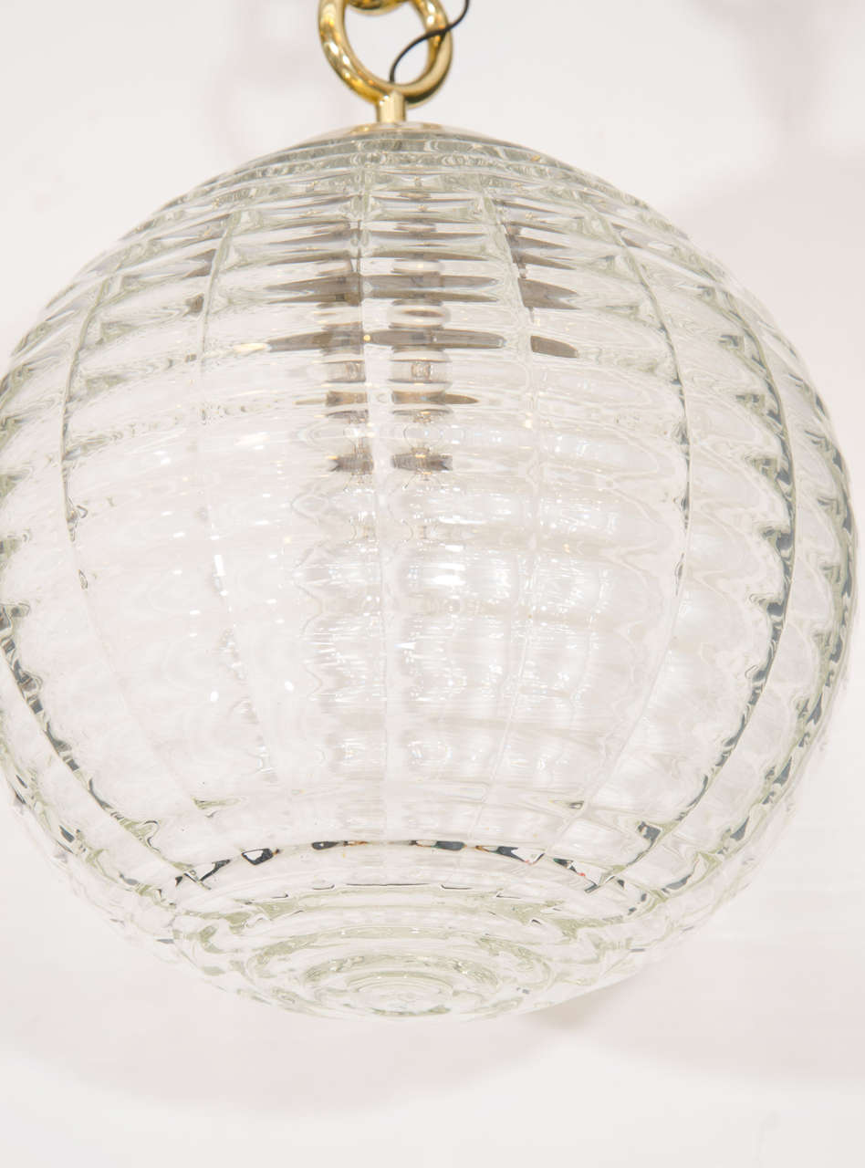 Mid-Century Modern Midcentury Pair of Venini Glass Globe Pendant Lights or Lanterns