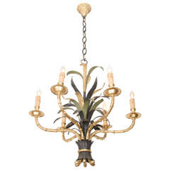 A 1950s French Bronze and Tole Faux Bamboo Chandelier by Maison Bagues