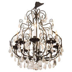 A 1950s Eight-Arm Italian Iron Chandelier with Glass Drops