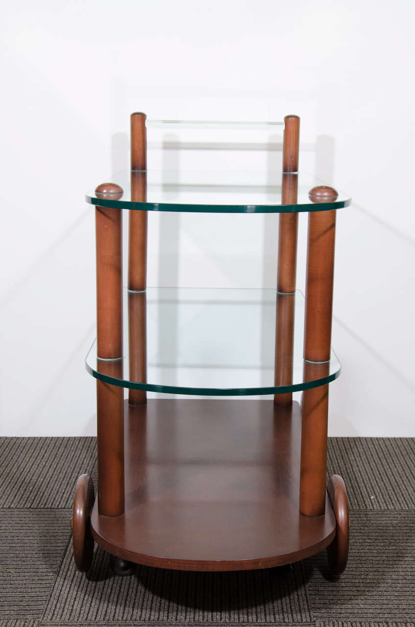 Art Deco Gilbert Rohde Bar Cart All Original Glass and Wood In Excellent Condition For Sale In Mount Penn, PA