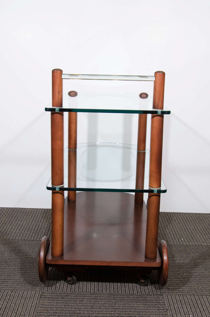 Art Deco Gilbert Rohde Bar Cart All Original Glass and Wood For Sale 1