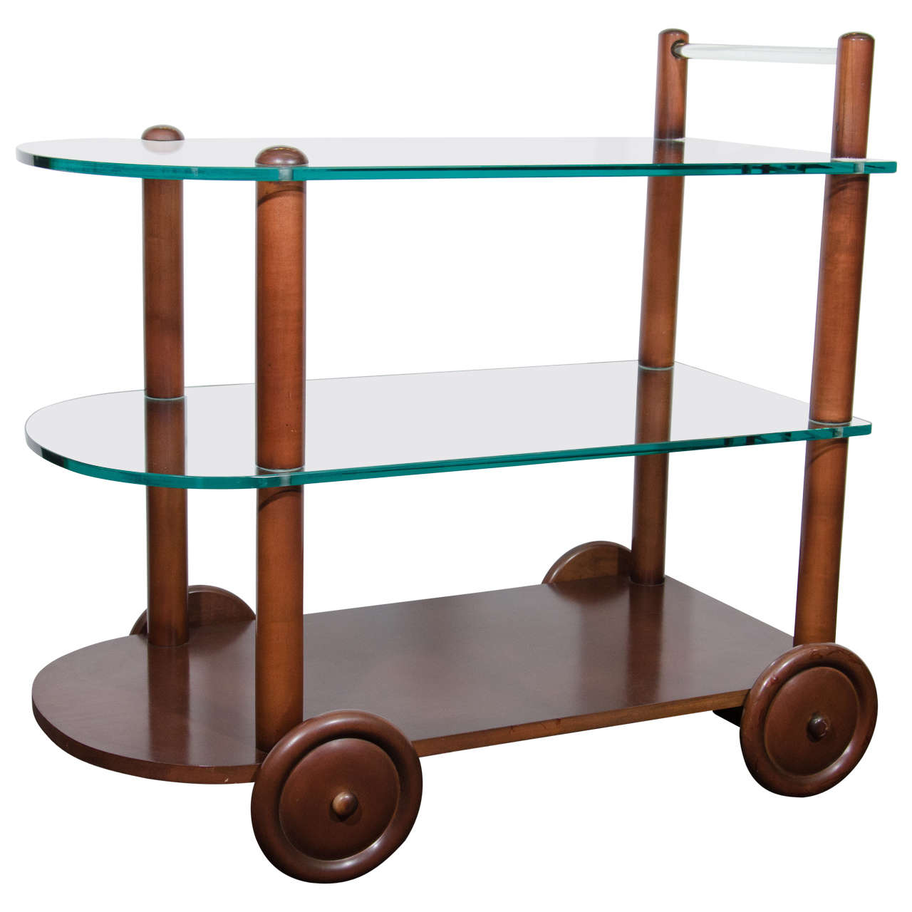 Art Deco Gilbert Rohde Bar Cart All Original Glass and Wood For Sale